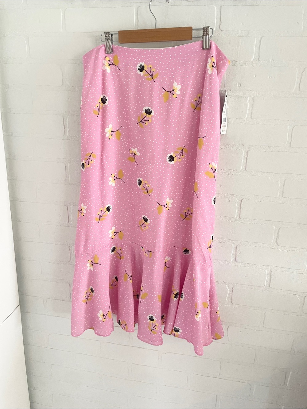 Y2K Floral Polka Dot Siren Midi Skirt Ruffle Hem NWT Tristan Lined Viscose Sz 10 - Picture 3 of 15